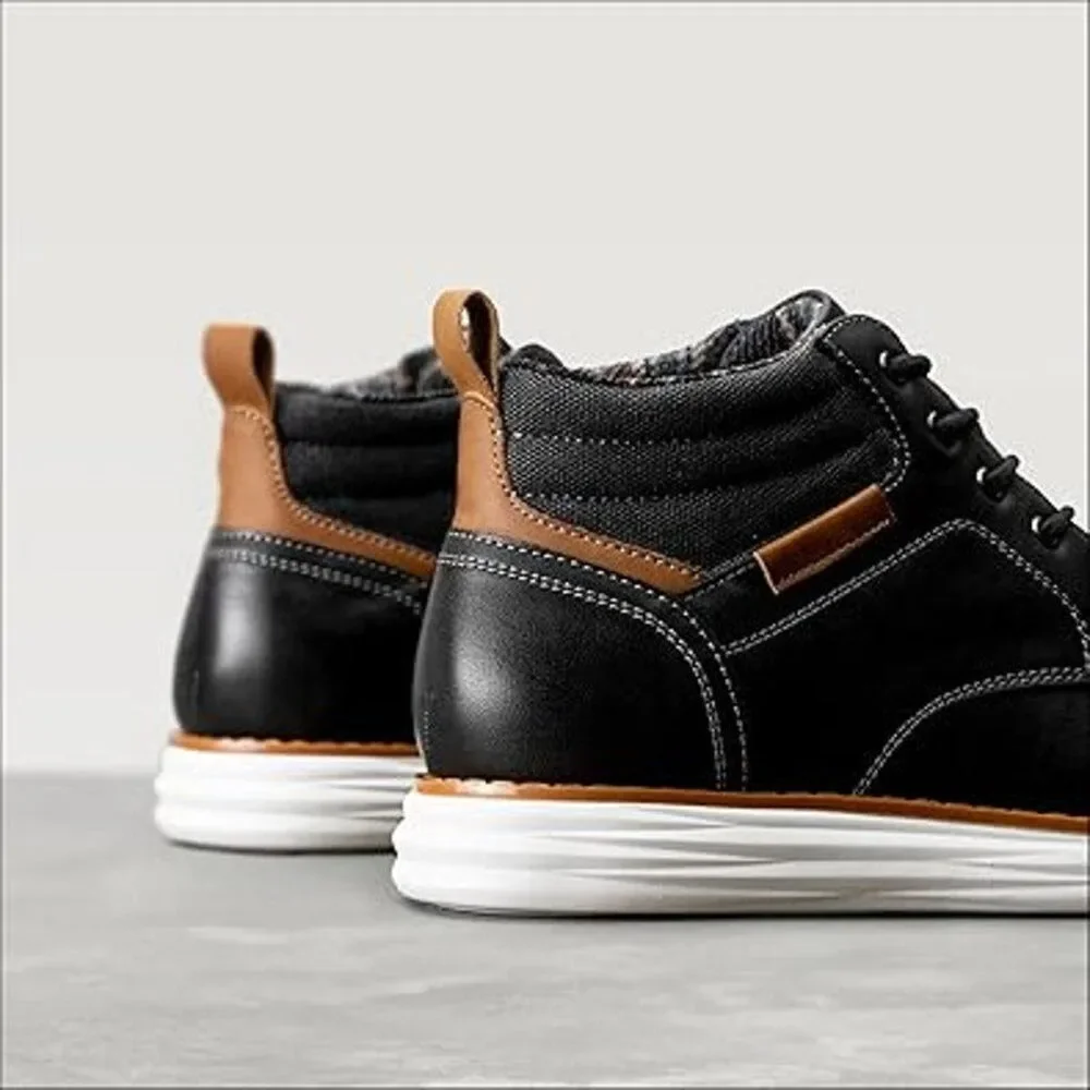 New Bruno Marc Mens 9 Black Faux Leather Mid Top Chukka Sneaker Lace Up Shoes